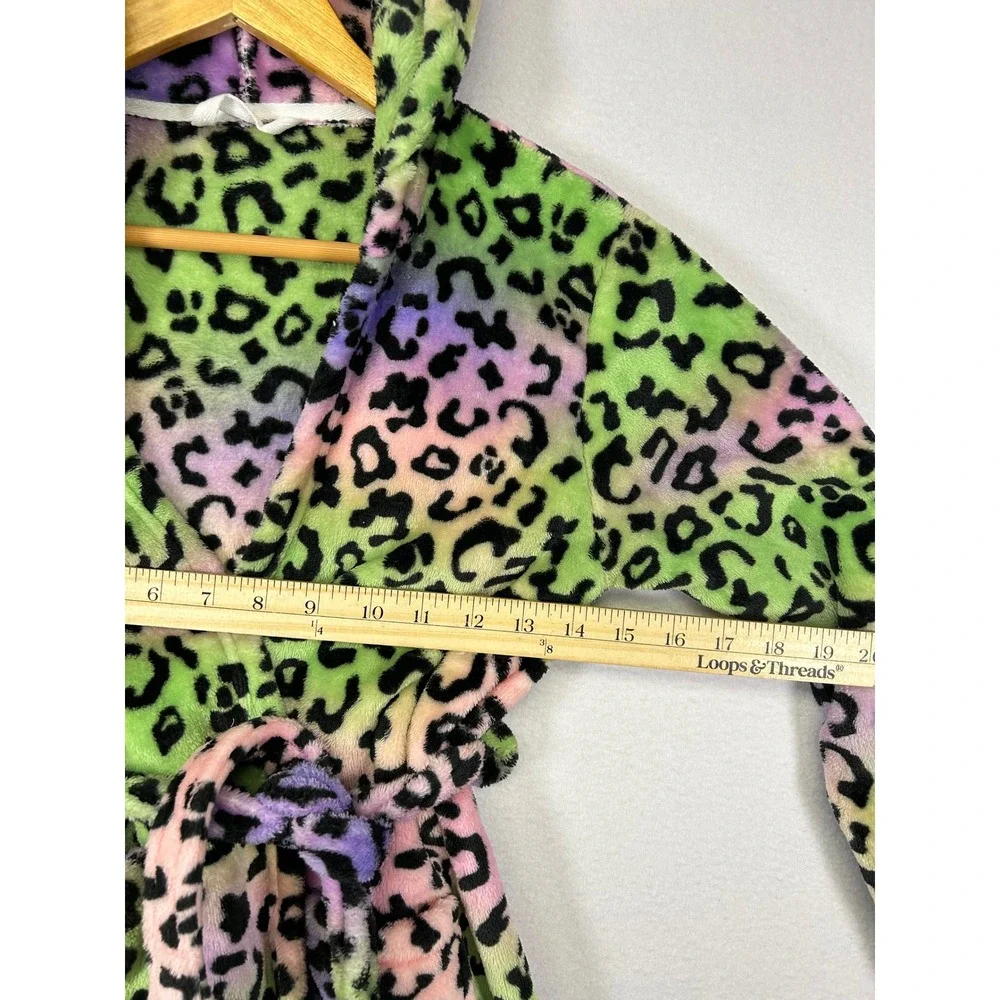 Y2K Neon Topgirl Girls Size 12 Multicolor‎ Leopard Print Hooded Robe Cat Ears